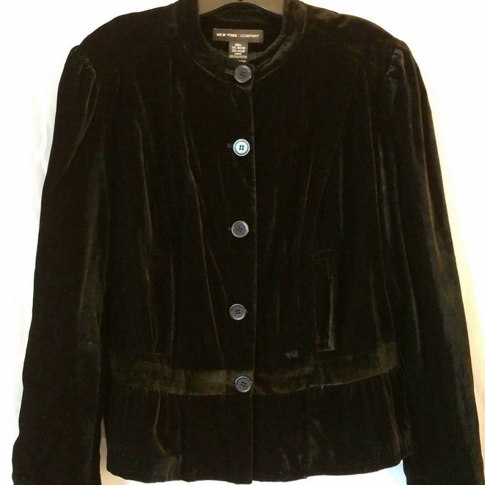 NY & Co Sexy Black Velvet Peplum Holiday Jacket 16